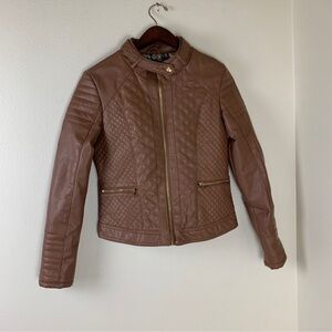 BB Winter Brown Quilted Faux Leather Moto Jacket Size M Trendy Street Style